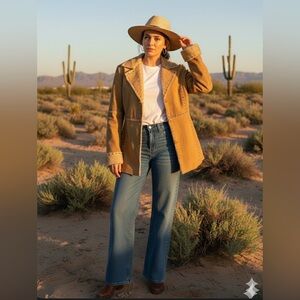 Vintage Genuine Suede Faux Sherpa Jacket MEDIUM Tan Boho